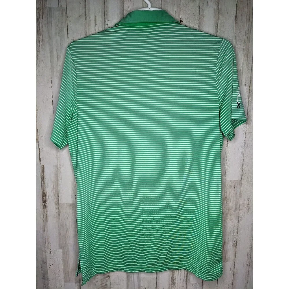 Ralph Lauren RLX Polo Shirt Mens Large Green Striped Short‎ Sleeve Logo Golf